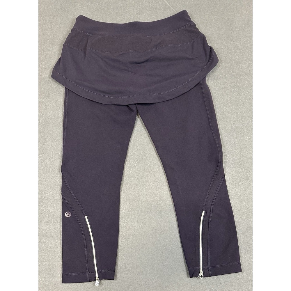 Lululemon Spin It To Win It Womens Size 8 Cropped Black Leggings Skirt Tennis